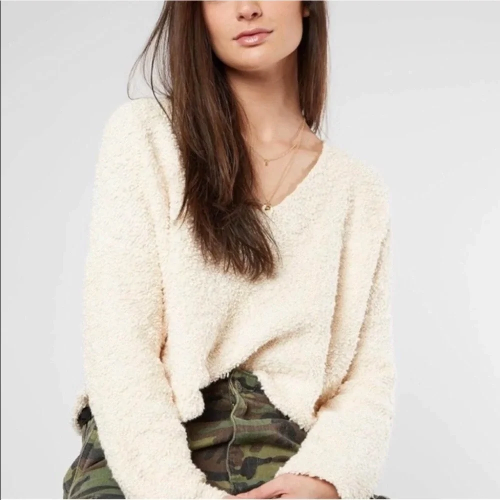 Free People Popcorn Knit Sweater Cream Ivory Small